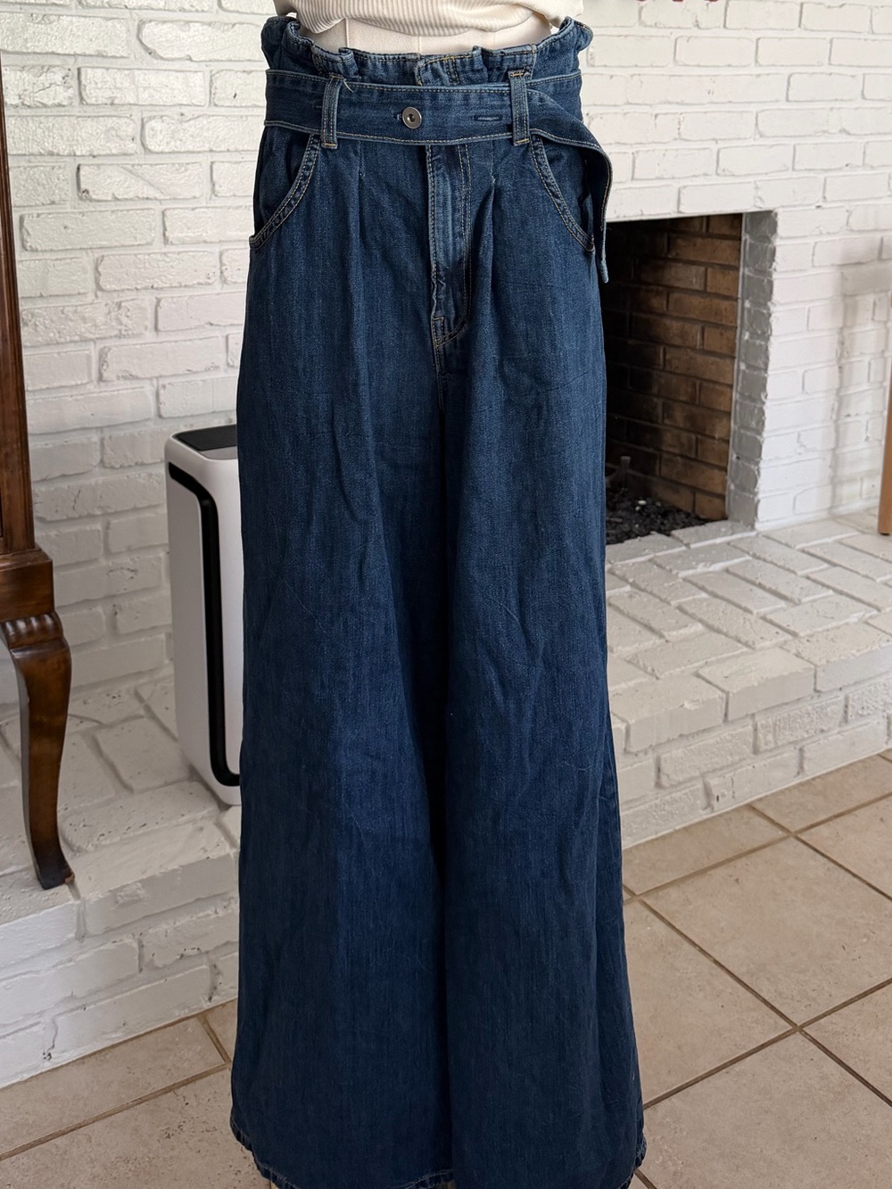 Zara Dark Blue High-Waist Wide Leg Jeans